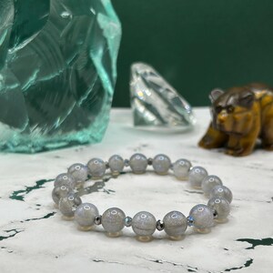 Grey Iridescent Beaded Bracelet, Stretch Bracelet, Gifts For Her