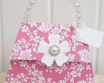 Handmade 3D Handbag card: Pink Blossom, Personalised Birthday