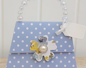 Personalized 3D Handbag Birthday Card, Polka Dot Floral, Beaded Handle