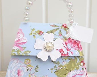 Personalised 3D Birthday Handbag Purse shaped pop up card - bold floral
