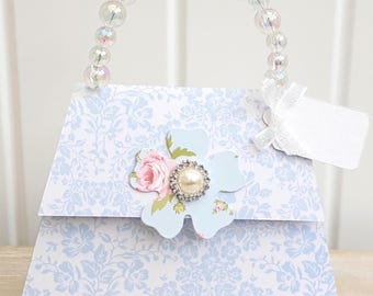 Personalised 3D Birthday Handbag Purse shaped card - Blue floral chintz