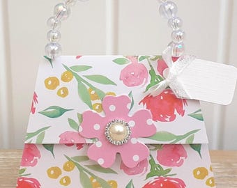 3D Handbag Birthday Card, Floral Pink Polka Dot, Personalised purse design