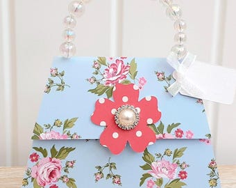 Personalised 3D Birthday Handbag Purse shaped pop up card: floral polka dot