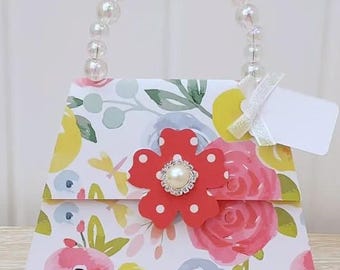 Personalised 3D Floral Handbag Purse shaped Card and Gift voucher holder
