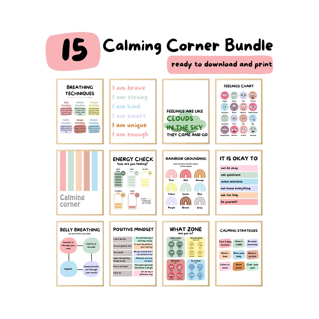 15 Calming Corner Posters Therapy Bundle Calm Down Corner Kit Emotional ...