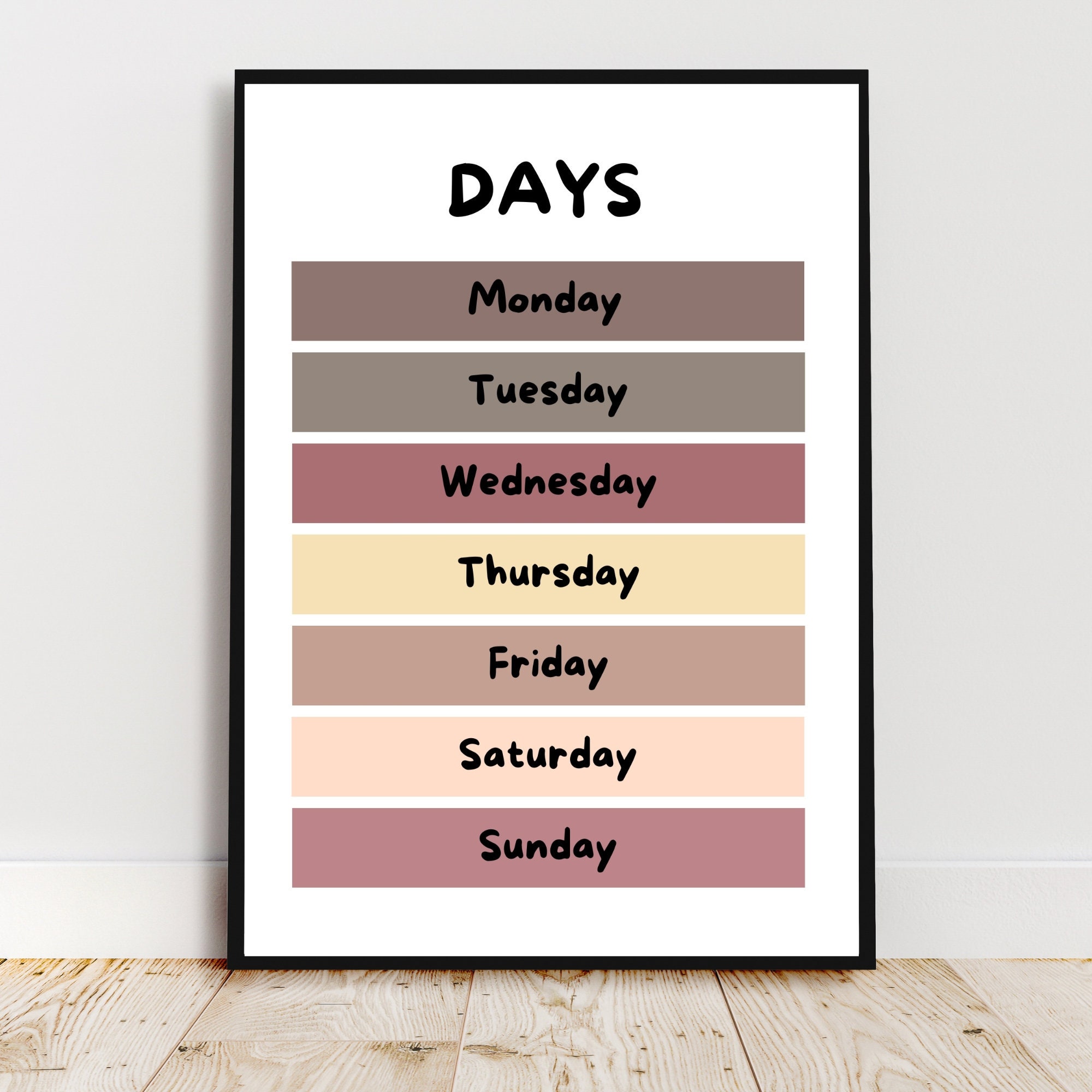 Days of the Week Printable Brown Educational Wall Art Classroom Prints Educational Poster ...