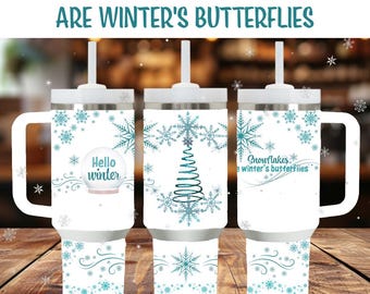 Winter Blue Snowflakes 40oz tumbler wrap, PNG sublimation design digital download