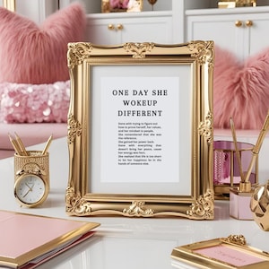 One day she WOKE UP DIFFERENT | Empowering Wall Art | Trendy Motivational quote typography print| Self-Love Decor | Strong women quote