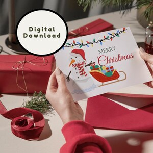 Biglietto di auguri di Natale - Biglietto di auguri di Natale con pupazzo di neve - Bellissimo biglietto di auguri di Natale stampabile - Download digitale - Stampa da 8,5" per 11 pollici