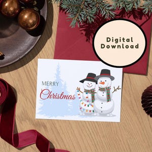 Buon biglietto di Natale - Bellissimo biglietto di Natale stampabile - Biglietto di Natale con pupazzi di neve - Download digitale - Stampa da 8,5" per 11 pollici