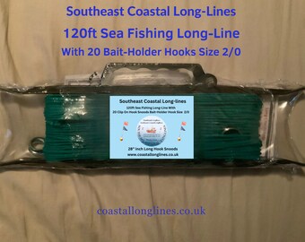 120ft Sea Fishing Long-Line With 20 Hook Snoods at 28 inchers long and Bait-Holder Hooks