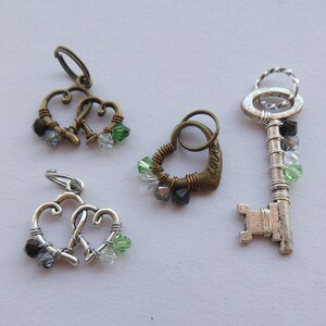 Agender Pride Pendant -- Key, Double Hearts, Heart with LOVE Script, Agender Pride Flag Colors, Swarovski Crystals, LGBT+, Nonbinary Gender