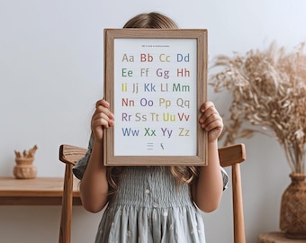 Montessori ABC-leerposter | Alfabetposter voor kinderkamers | Leermateriaal voor peuter- en basisschool (downloaden)