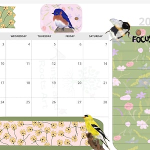 Vögel, Bienen und Blumen Kraftpakete Handgezeichnete realistische DIGITALE STICKER mit Notizen, Pins, Washi Tape für GOODNOTES oder andere Digitale Plattformen