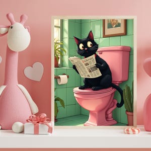 Funny Cat Bathroom Print: Toilet Humor Wall Art