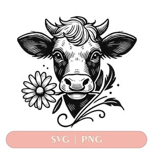 COW with flower Png, calf, head, AI, PNG, eps, pdf, svg, dxf, jpg, svg cow, graphical image Art Print, heifer, muzzle, funny