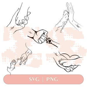 Paw and Hand SVG Bundle, Paw Love SVG, Valentine Pet Svg, Dog Mom svg, Dog Paw Svg, Paw And Human Hand Print, Dog Paw Dog Line Art
