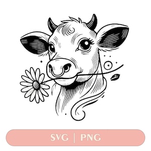 COW with flower Png, calf, head, AI, PNG, eps, pdf, svg, dxf, jpg, svg cow, graphical image Art Print, heifer, muzzle, funny