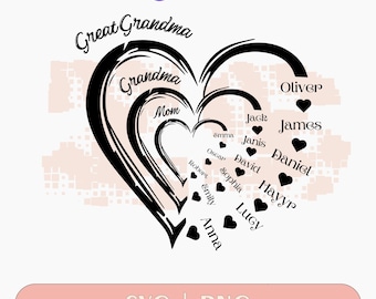 Personalized Grandkid Heart Name SVG: Custom Mama Mimi Clipart (PNG)