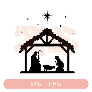 Christmas Nativity Silhouette Clipart: Manger Scene (Digital Download svg png dxf pdf)
