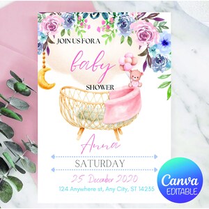 Florale Babyparty-Einladung: Bearbeitbares Herbstdesign (Digitaler Download)
