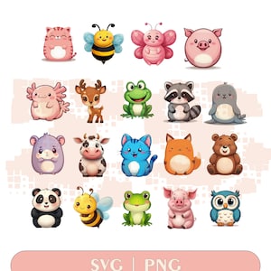 Squishmallow Animals Clipart: PNG SVG Bundle, Cricut Designs
