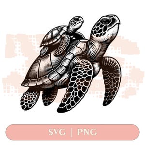 Sea Turtle SVG: Baby and Mother Design (PNG)