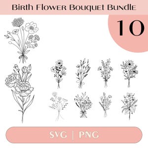Custom Birth Flower Bouquet, Family Birth Month Tattoo Design, Up to 15 Flowers, Flower Bouquet Print Floral Tattoo Design Digital Download