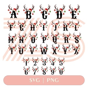 Christmas Alphabet SVG Bundle: Reindeer Letters, Numbers (PNG)