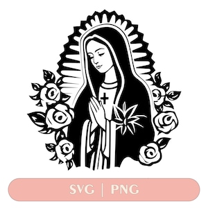 Mother Of Jesus Svg, Rose With Virgin Mary Png, House Of The Virgin Mary Svg, Virgin Mary Svg Black And White Prints, Commercial Use License
