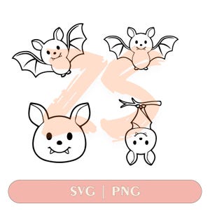 Schattige vleermuis SVG-bundel, kawaii halloween vleermuizen png, vliegende vleermuis clipart, hangende vleermuis SVG, kinderen Halloween Cricut-bestanden