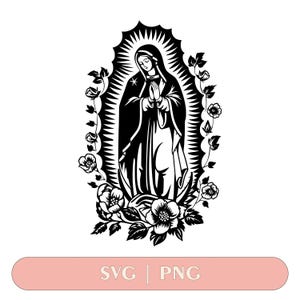 Mother Of Jesus Svg, Rose With Virgin Mary Png, House Of The Virgin Mary Svg, Virgin Mary Svg Black And White Prints, Commercial Use License