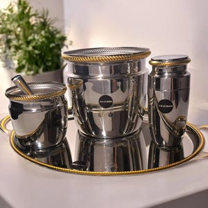 Alessi Mercurio Barset, Vintage 1970er Jahre, Edelstahl. Wohnaccessoires, Design aus Italien.