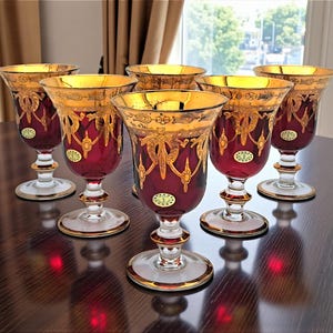 Set of Six Murano Glass Glasses, Cristal T, Vintage