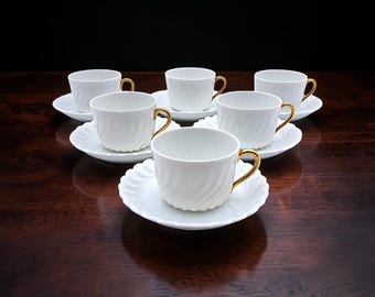 Set med 6 vintage Richard Ginori tekoppar - Ancona modell - Doccia Pittoria Tillverkning - Pure Gold Finishes.