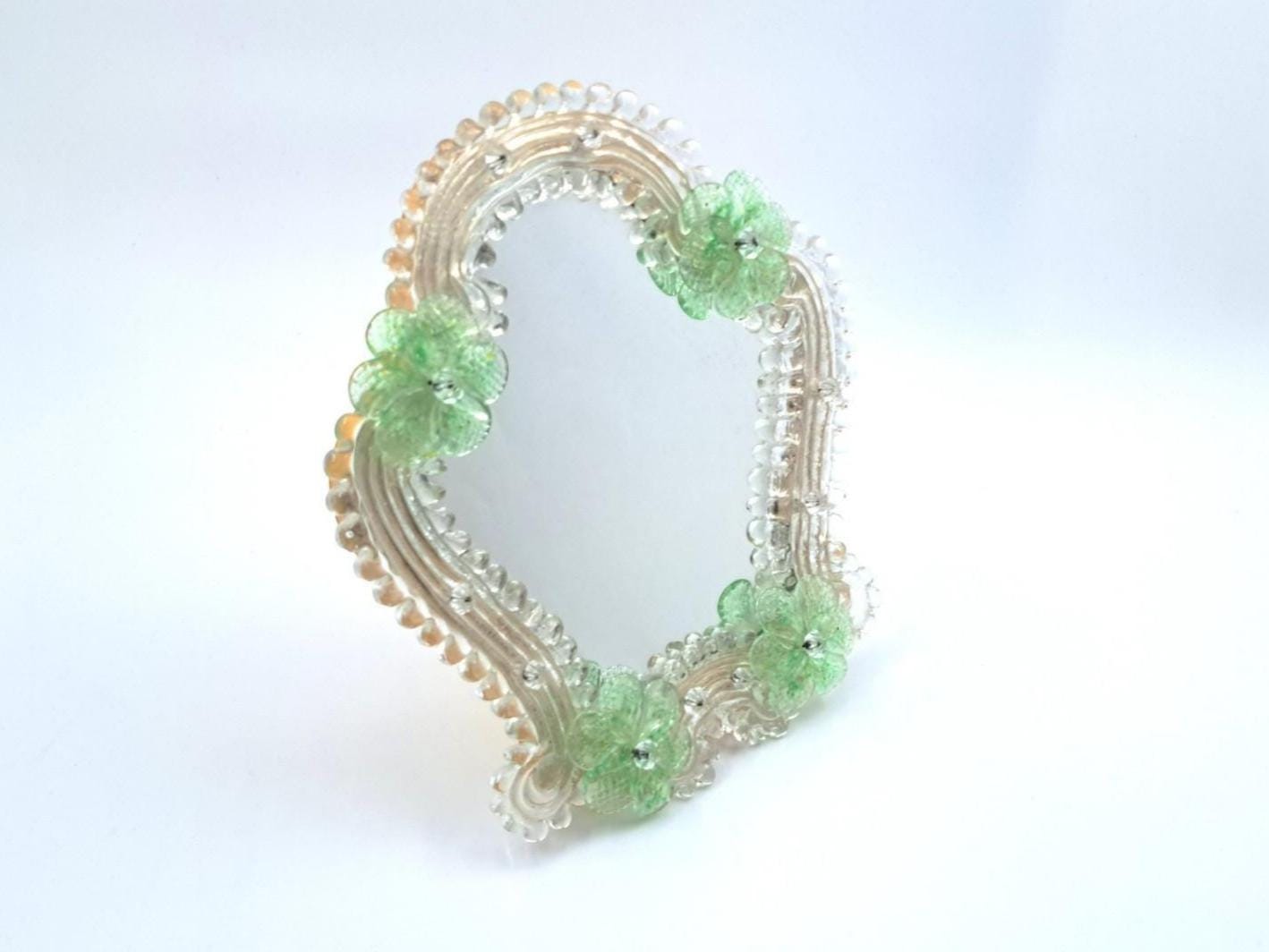 ムラーノガラスミラー、グリーンフラワー。ヴィンテージ - Etsy 日本