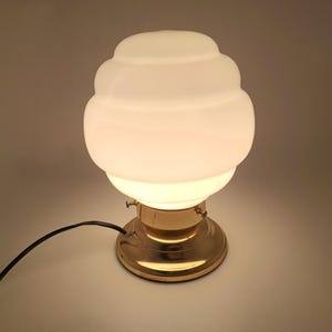 Vintage 80&#39;s Opal Murano Glass Lamp, White Glass Gold Base. Home Decor, Art Deco, Opaline