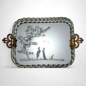 Vintage Murano glass tray, 1980s. Torch-shaped frame, home decor, Hollywood Regency, luxury table, lady and knight.