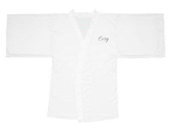 "Langarm Kimono Robe mit ""cosy"" geschrieben / schwarz / weiß / Loungewear."