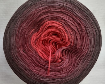 GT 3-stranded gradient tied cotton 100g light fingering Chocolate Into Wine