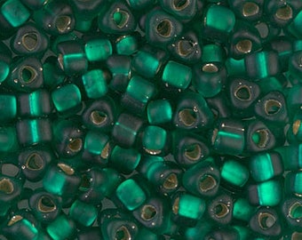 Miyuki Triangle 5/0 Beads TR-1807F Matte Silver Lined Emerald