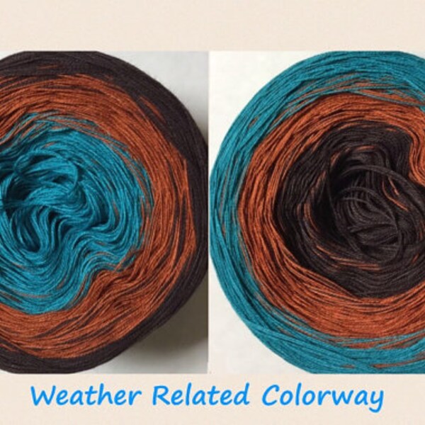 Weather Related 3-ply tied cotton gradient yarn as seen in Giggle with a Jiggle