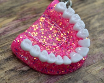 Teeth Keychain  Dentist keychain Purse Charm  Dental Hygienist Gift  Denture Magnet Teeth Purse Charm  Sparkling Glow In The Dark