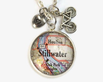 Stillwater Minnesota Modern Map Necklace Pendant