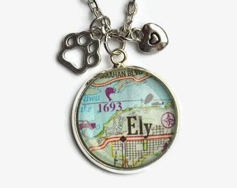 Ely Minnesota Map Pendant Necklace