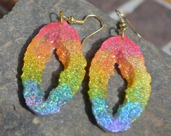 Rainbow Earrings ~ Rainbow Holographic Geode Earrings ~ Pride Month ~ Summer Earrings ~  Pride Earrings ~ Unicorn EarringsFriends Gift