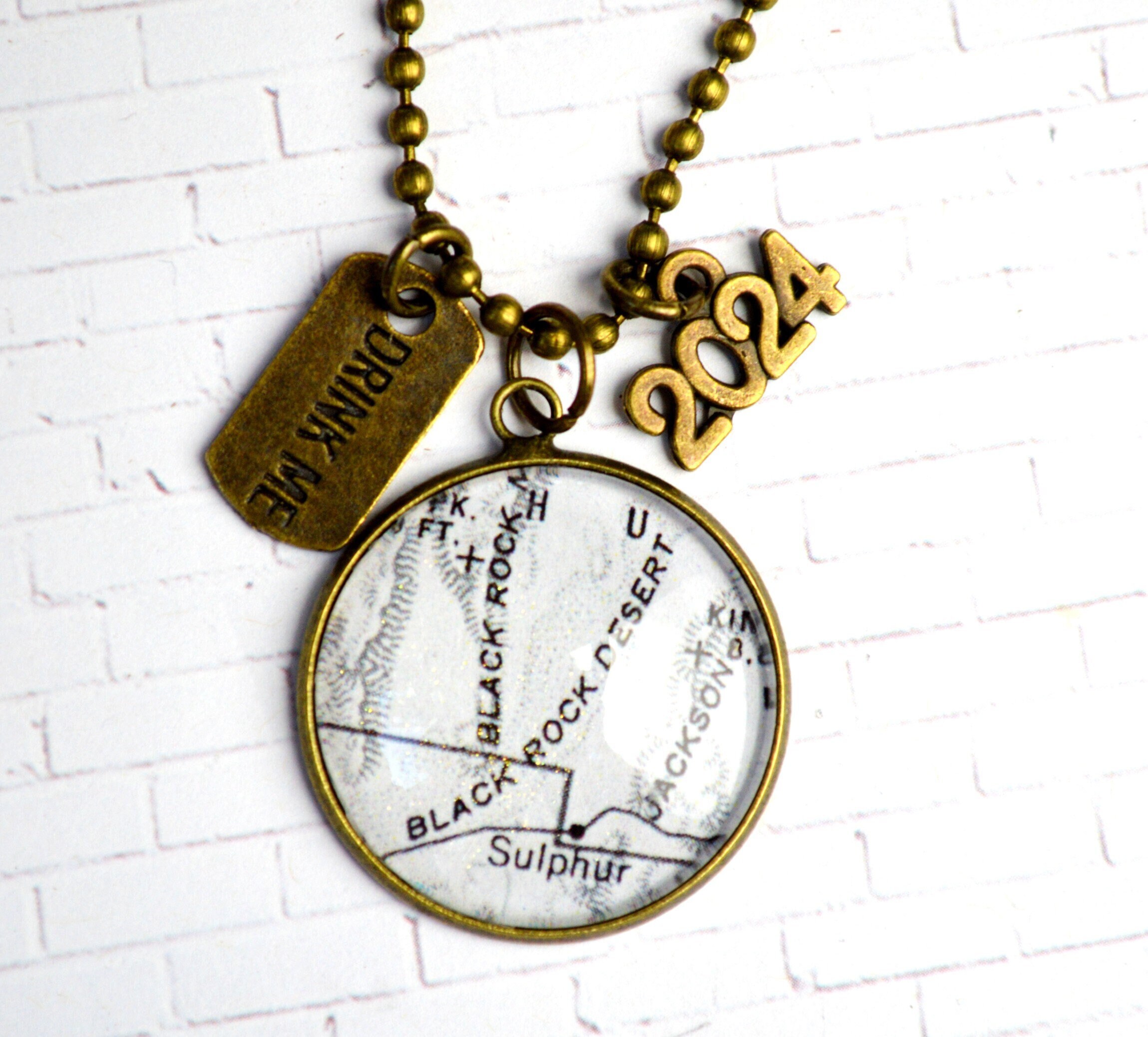 Black Rock Desert Map Necklace Nevada From a Vintage 1952 BRD Map Drink ...