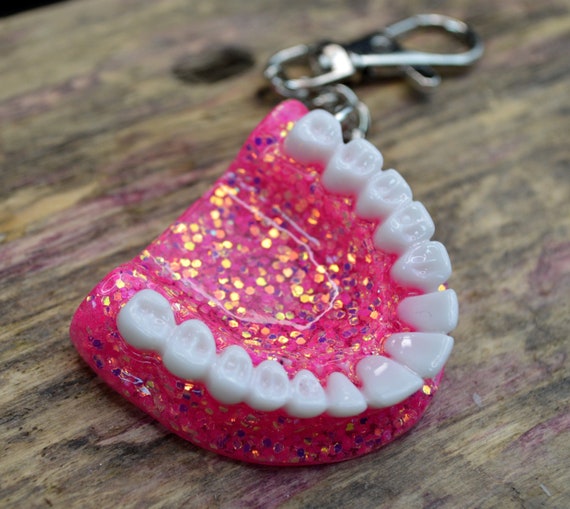 Teeth Keychain  Dentist keychain Purse Charm  Dental Hygienist Gift  Denture Magnet Teeth Purse Charm  Sparkling Glow In The Dark