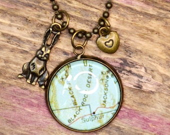 Black Rock Desert Map Necklace BRD Nevada  Pendant  Charm Choice  From a Vintage 1952 Map  Gift Item