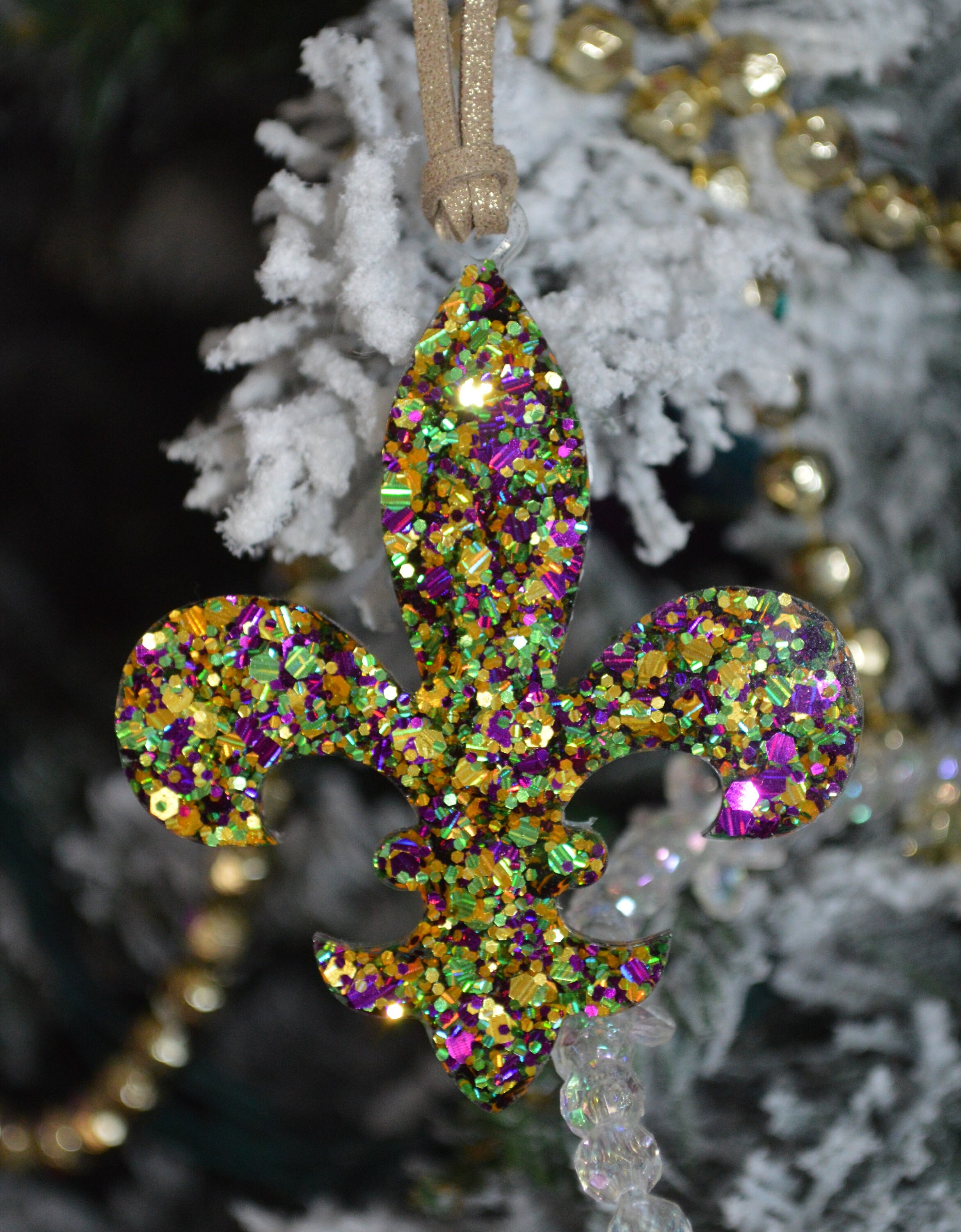 Mardi Gras New Orleans Ornament Fleur De Lis Decor Home Sparkly NOLA